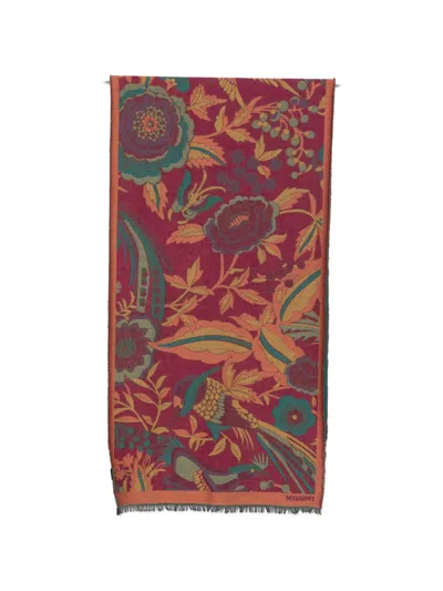Missoni Floral-jacquard Fringed Scarf In Burgundy