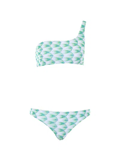 Missoni Floral-motif One-shoulder Bikini In Blue
