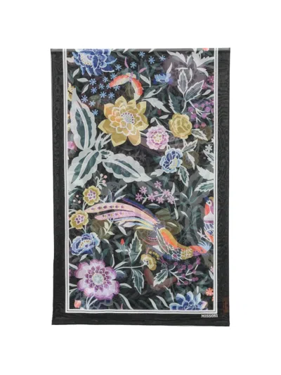 Missoni Floral-print Bird-motif Scarf In Black