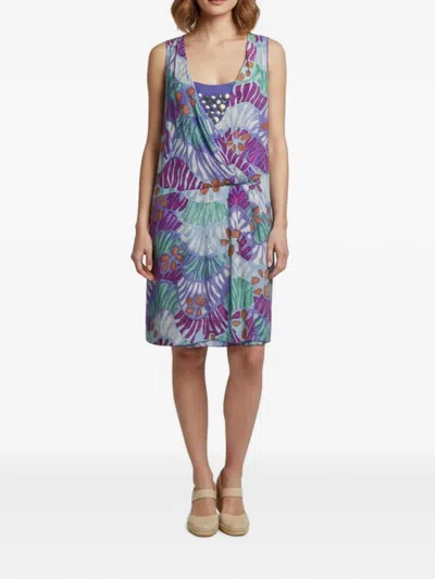 Pre-owned Missoni Floral-print Draped Midi Dress In Purple