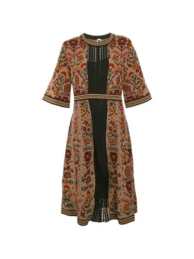 Pre-owned Missoni Floral-print Knit Cotton Midi Dress In Brown