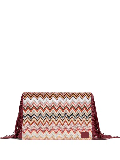 Missoni Fringe-detail Chevron Clutch Bag In Red