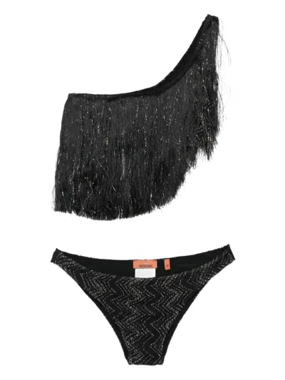 Missoni Fringe One-shoulder Bikini In Black