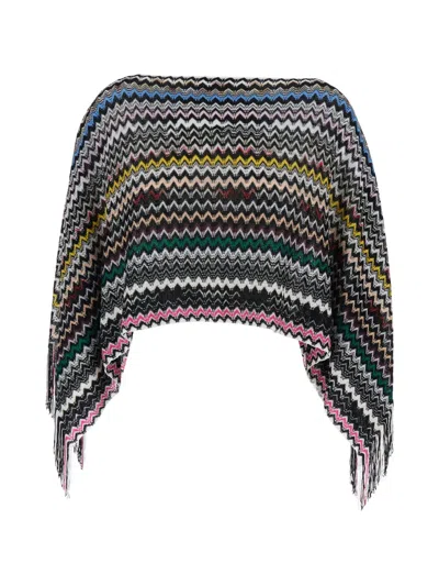 Missoni Multicolor Cape With Boat Neckline And All-over Zig-zag Motif In Viscose Woman