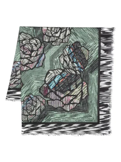 Missoni Fringed Floral Scarf Accessories In Green