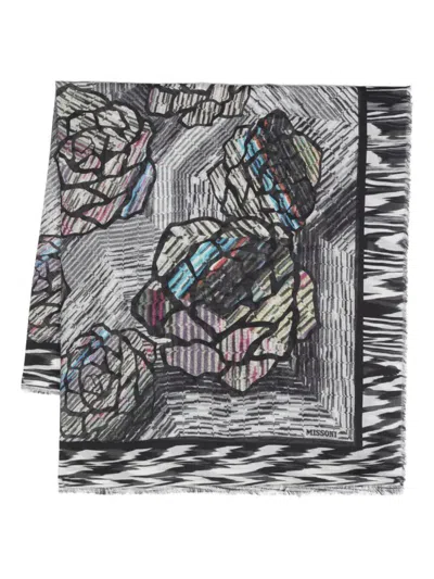 Missoni Fringed Floral Scarf Accessories In Grey