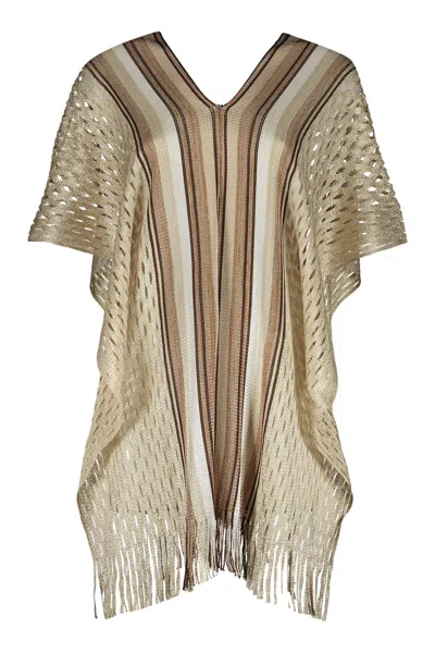 Missoni Fringed Knit Poncho In Brown