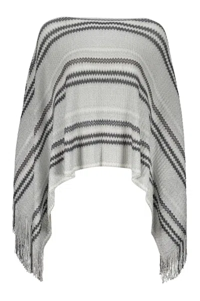 Missoni Fringed Knit Poncho In Grey