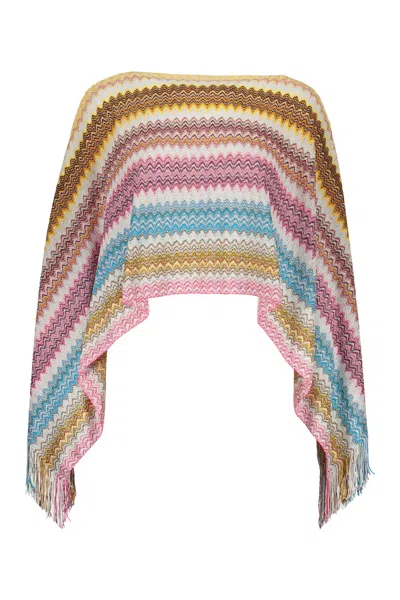 Missoni Fringed Knit Poncho In Multicolor