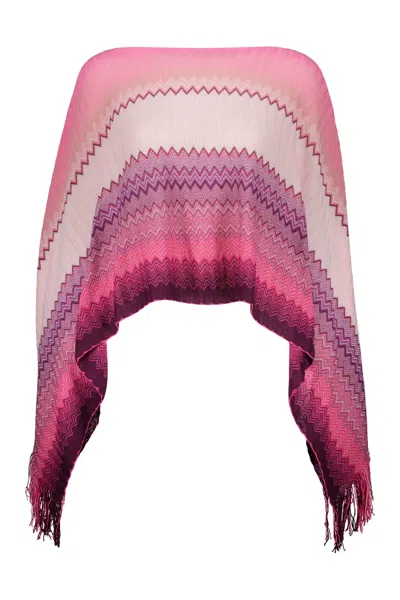 Missoni Fringed Knit Poncho In Pink