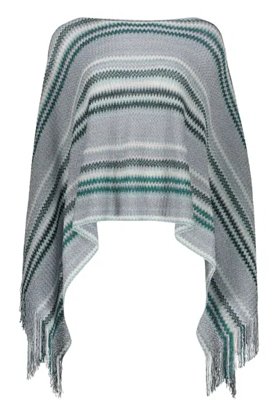 Missoni Fringed Knit Poncho In Turquoise