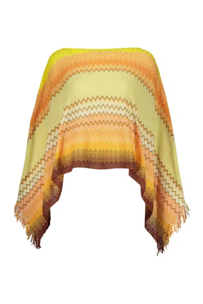 Missoni Fringed Knit Poncho In Yellow