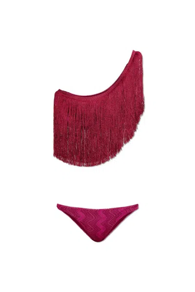 Missoni One-shoulder Fringed Bikini In Purple
