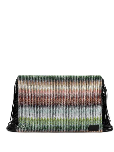 Missoni Fringed Ribbed Clutch In Black