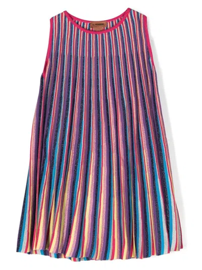 Missoni Kids' Fully-pleated Striped Dress In Pink