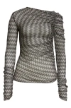 Missoni Gathered Asymmetric Neck Knit Top In Black And Silver