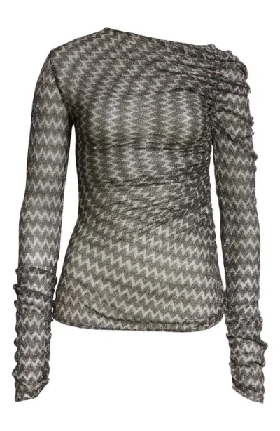 Missoni Gathered Asymmetric Neck Knit Top In Black And Silver