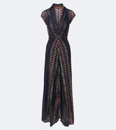 Missoni Gathered Knitted Maxi Dress In Black