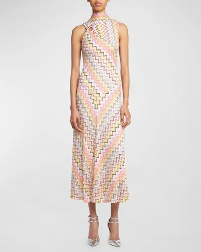Missoni Gathered-ring Chevron Sleeveless Midi Dress In Doe