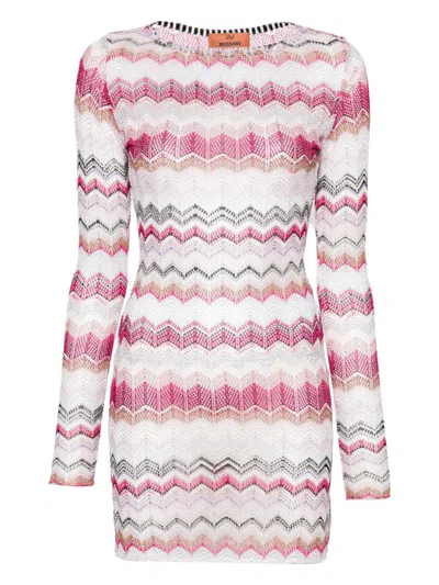 Missoni Zigzag-woven Crochet Minidress In Pink