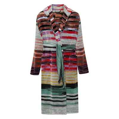 Missoni Striped Cotton Bathrobe In Green/purple