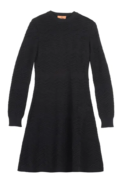 Missoni Geometric Jacquard Wool Dress In Black