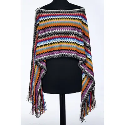 Missoni Geometric Knit Fringe Poncho In Multi