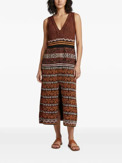 Pre-owned Missoni Geometric Lurex Knit Midi Dress In Brown