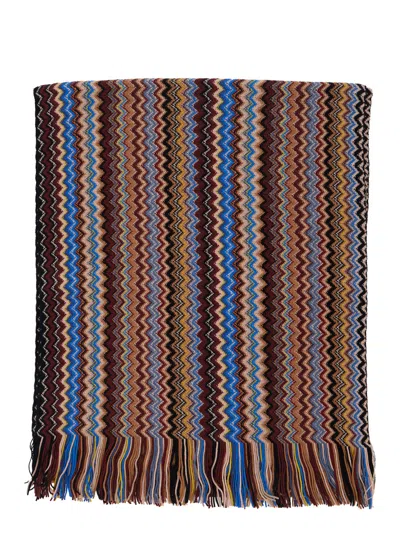 Missoni Geometric Motif Wool & Acrylic Blend Scarf For Men In Brown
