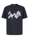 Missoni Short Sleeve T-shirt With Flame Zigzag Insert And Logo In Blue
