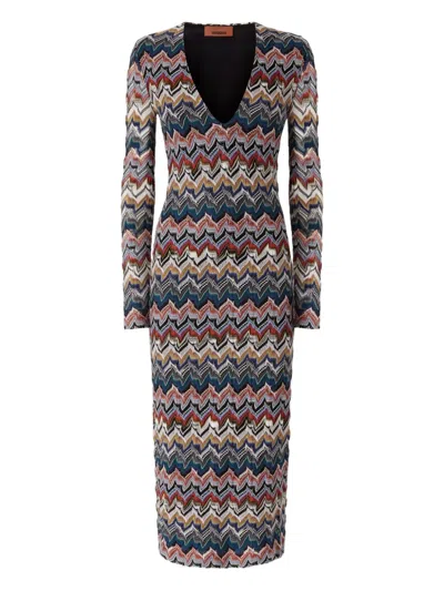 Missoni Geometric-pattern Long-sleeve Dress In Blue