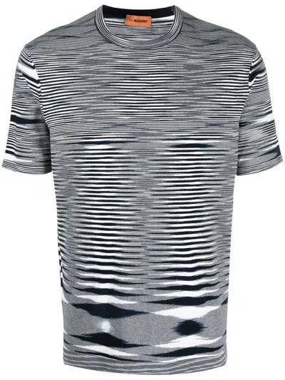 Missoni Crew Neck Striped Knit T-shirt In Black