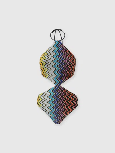 Missoni Geometric One-piece Swimsuit With Neck Tie In Multi