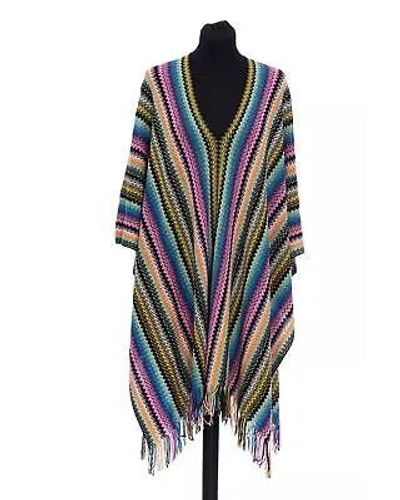 Pre-owned Missoni Geometrischer Wollponcho Mit Fransen - Ponchos - Multicolor -size One In Mehrfarbig