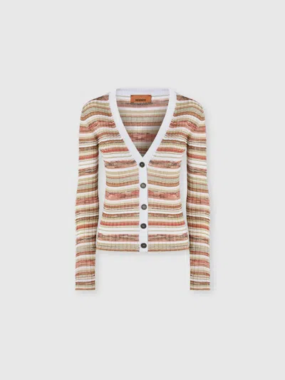 Missoni Gerippter Gestreifter Cardigan Aus Viskosemischung In Mehrfarbig