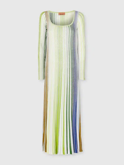 Missoni Striped Partial Long Dress With Sequins And Long Sleeves In Multicoloured