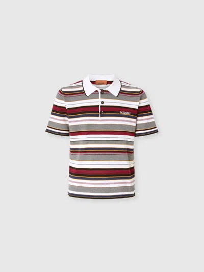 Missoni Gestreiftes Poloshirt Aus Baumwolle Mit Gesticktem Logo-schriftzug In Burgundy