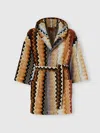 Missoni Giacomo Bathrobe In Cotton Terry With Zigzag Pattern In Black Multicoloured