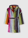 Missoni Giacomo Bathrobe In Cotton Terry With Zigzag Pattern In Orange