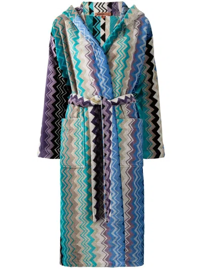 Missoni Giacomo Belted Hooded Bathrobe In Brown