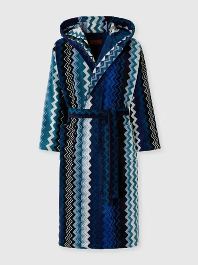 Missoni Giacomo Hooded Bathrobe In Blue