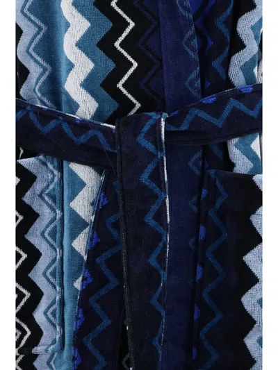 Missoni Giacomo Hooded Bathrobe In Blue