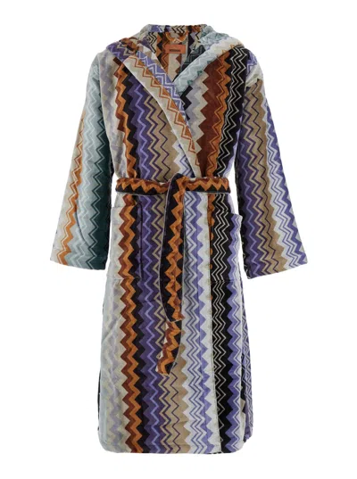 MISSONI GIACOMO MULTICOLOR BATHROBE WITH ZIG ZAG MOTIF IN COTTON
