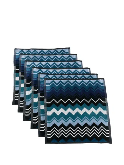 Missoni Giacomo Zigzag-pattern Face Towels (set Of Six) In Blue
