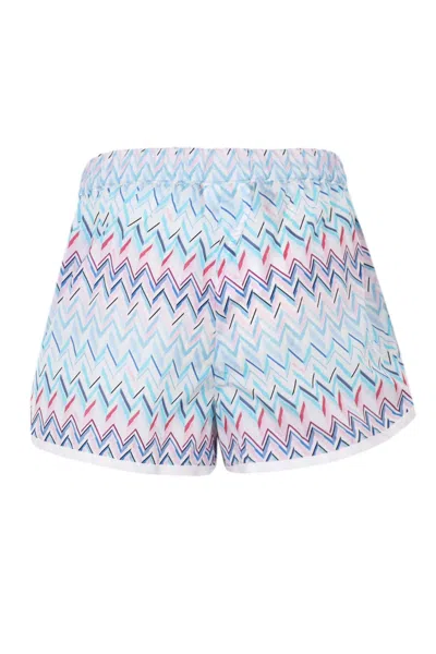 Missoni Kids' Girls Blue Pink Zig Zag Pattern Shorts In Multi