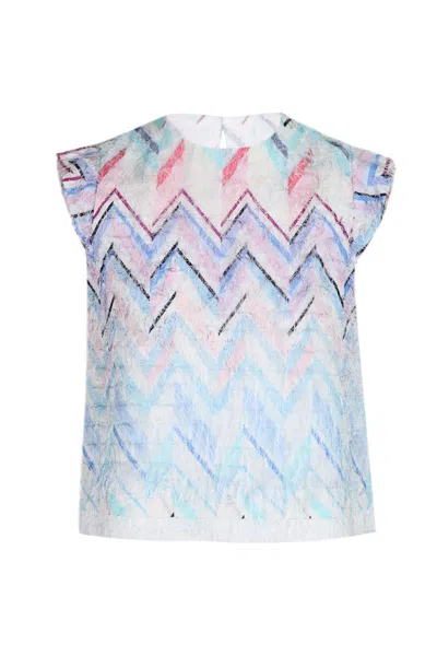 Missoni Kids' Girls Blue Pink Zigzag Cotton Jersey Top In Multi