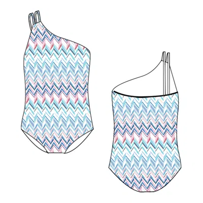 Missoni Girls Blue Zigzag Pattern One-shoulder Swimsuit