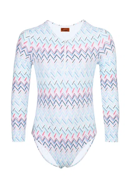 Missoni Girls Blue Zigzag Pattern Swimsuit In Multi