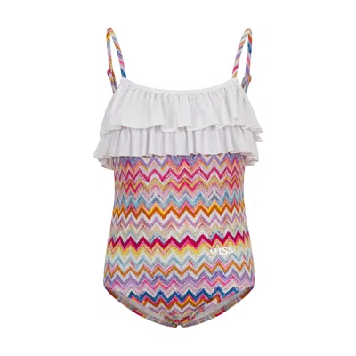 Missoni Girls Colourful Zigzag Pattern With White Ruffle In Multi
