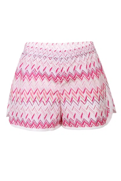 Missoni Kids' Girls Fuchsia Ivory Zig Zag Pattern Shorts In Multi
